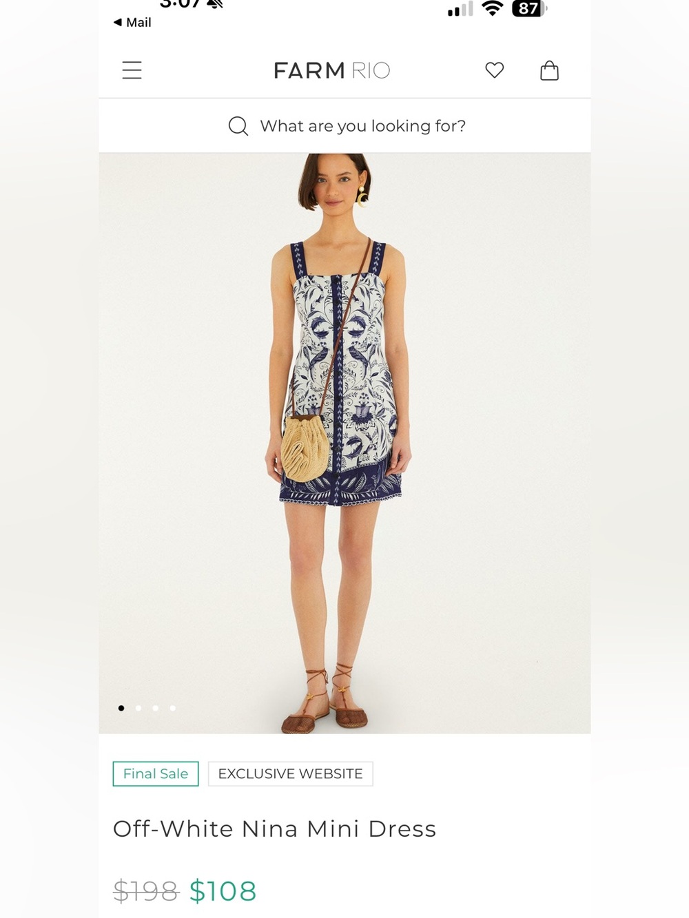 FARM Rio Off-White & Navy Printed Mini Dress